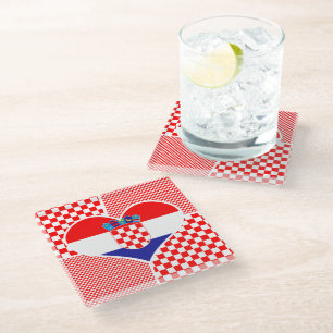 Dessous-de-verre En Verre Drapeau Croate dans le Cœur