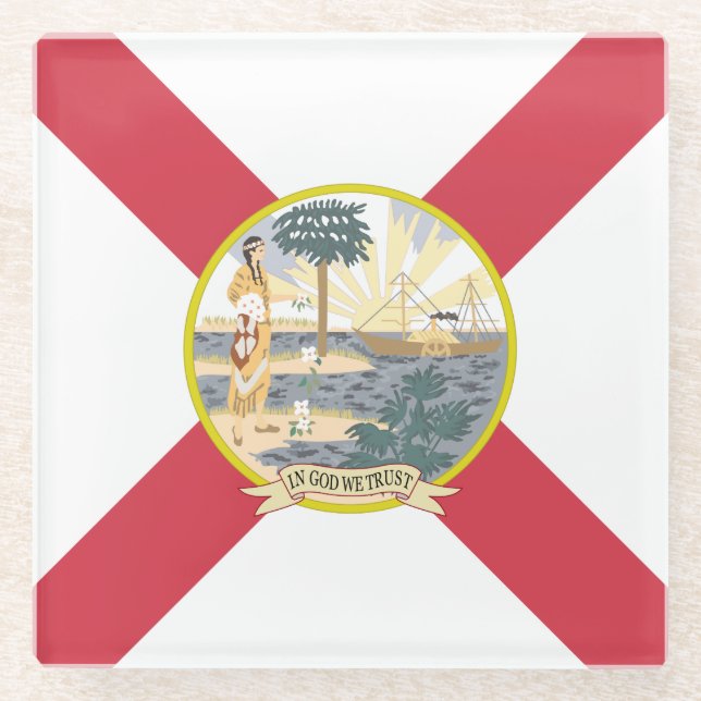 Dessous-de-verre En Verre Drapeau de Floride : L'état de soleil des Floridie (Devant)