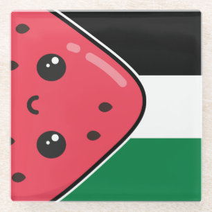 Dessous-de-verre En Verre Drapeau de la Palestine mignonne avec Palestin san
