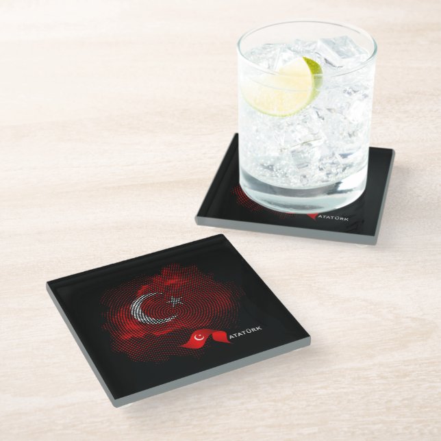 Dessous-de-verre En Verre Drapeau de la Turquie (Incliné)