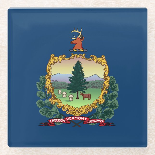 Dessous-de-verre En Verre Drapeau de l'État du Vermont (Devant)