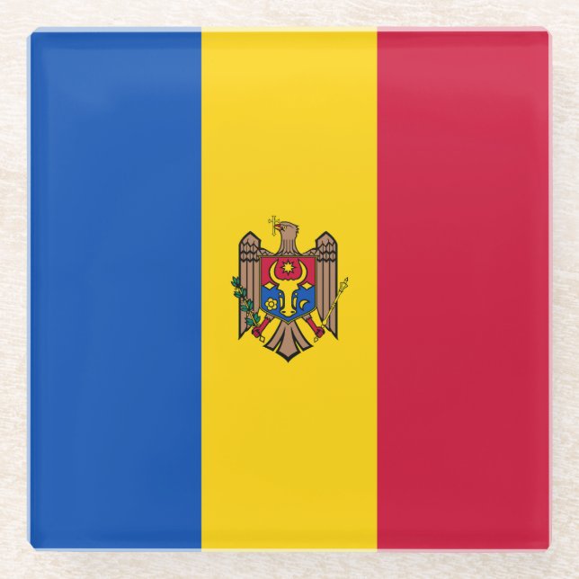 Dessous-de-verre En Verre Drapeau de Moldova (Devant)