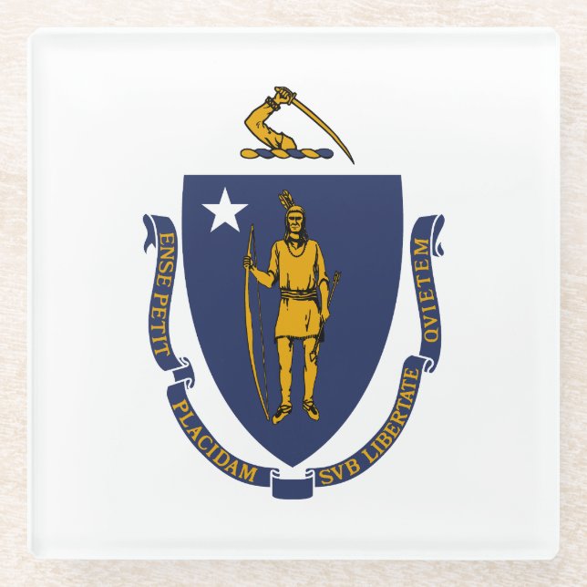 Dessous-de-verre En Verre Drapeau d'État du Massachusetts (Devant)
