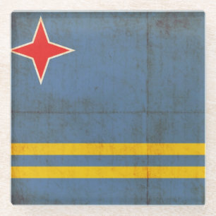 Dessous-de-verre En Verre Drapeau grunge d'Aruba (Pays-Bas)