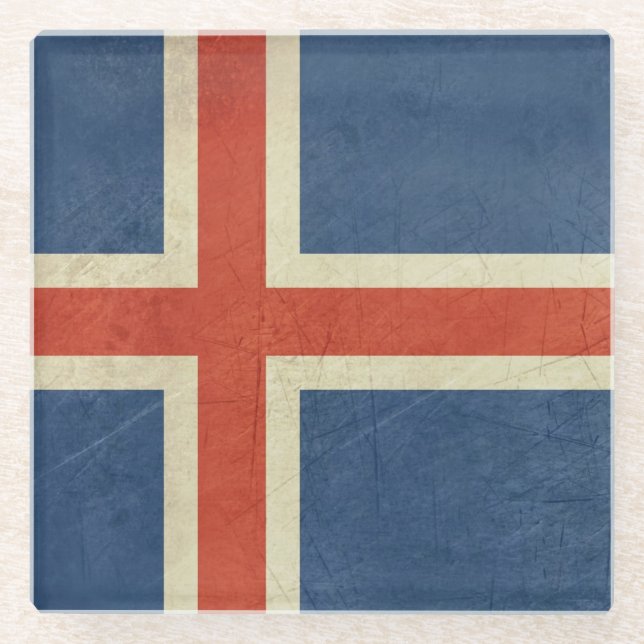 Dessous-de-verre En Verre Drapeau grunge d'État souverain de l'Islande (Devant)