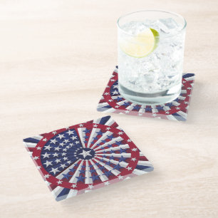 Dessous-de-verre En Verre Drapeau Isométrique États-Unis Motif Jeu d'oreille