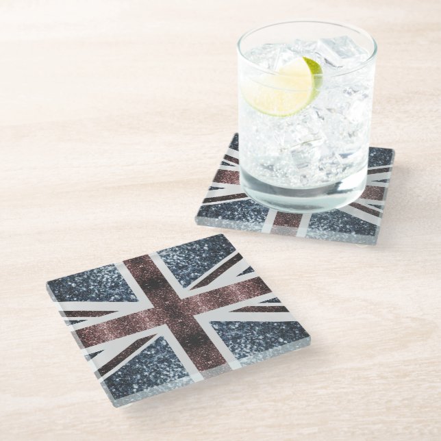 Dessous-de-verre En Verre Drapeau rustique UK rouge bleu étincelants parties (Incliné)