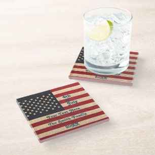 Dessous-de-verre En Verre Drapeau vintage américain Patiné