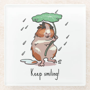 Dessous-de-verre En Verre Drôle Guinéen Cochon Continuer à sourire Pluie Dan