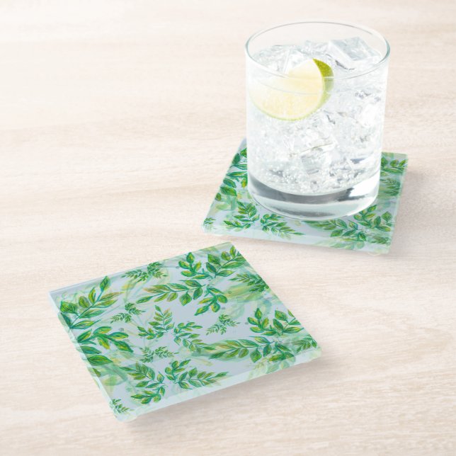 Dessous-de-verre En Verre Eau vert Feuilles sur l'eau (Incliné)