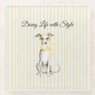 Dessous-de-verre En Verre Écharpe jaune doux Chien blanc