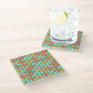 Dessous-de-verre En Verre Echelle de poisson géométrique moderne et colorée