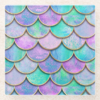 Dessous-de-verre En Verre Échelles de sirène : motif d'onde aquarelle.