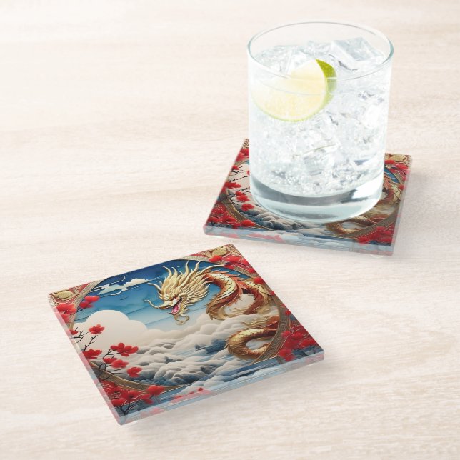 Dessous-de-verre En Verre Échelles rouge bleu et or (Incliné)