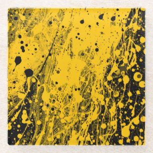 Dessous-de-verre En Verre Éclaboussures de peinture noire et jaune