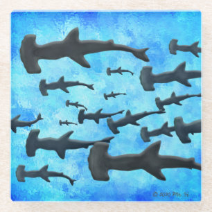 Dessous-de-verre En Verre École de requins à tête de marteau à Silhouette