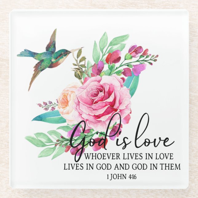 Dessous-de-verre En Verre Écriture Bible Verse Rose Rose Oiseau Religieux (Devant)