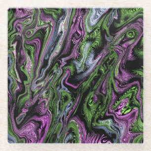 Dessous-de-verre En Verre Effet de fil de soie violet et vert Art liquide