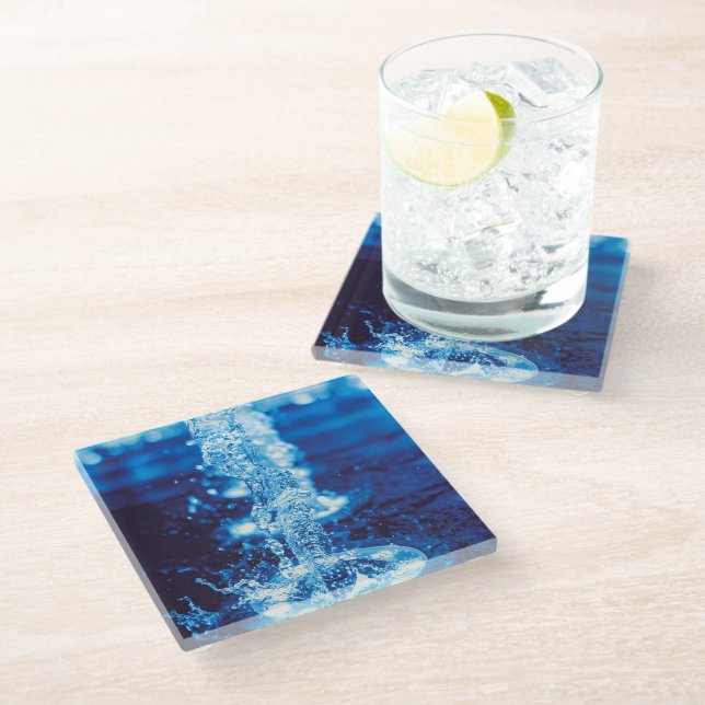 Dessous-de-verre En Verre Effet eau bleu cristal (Incliné)