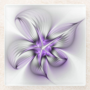 Dessous-de-verre En Verre Élégance florale Art fractal violet abstrait moder