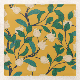 Dessous-de-verre En Verre Élégance florale : Motif feuillus Vintage.