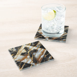 Dessous-de-verre En Verre Elégance Monochrome céramique motif Touches dorées