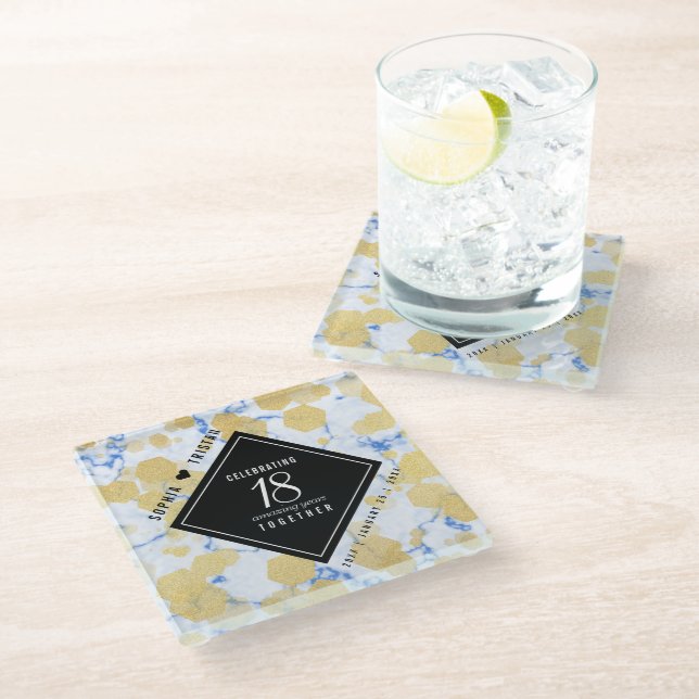 Dessous-de-verre En Verre Élégant 18ème anniversaire de Mariage de porcelain (Incliné)