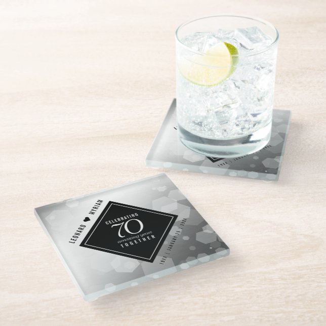 Dessous-de-verre En Verre Élégant 70e anniversaire de Mariage Platinum (Incliné)