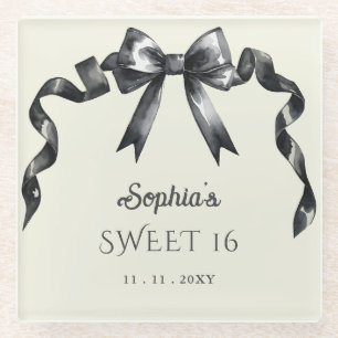 Dessous-de-verre En Verre Elégant Aquarelle Coquette Black Bow Sweet 16