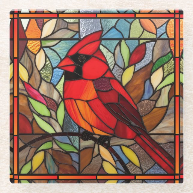 Dessous-de-verre En Verre Élégant cardinal en verre tendu (Devant)
