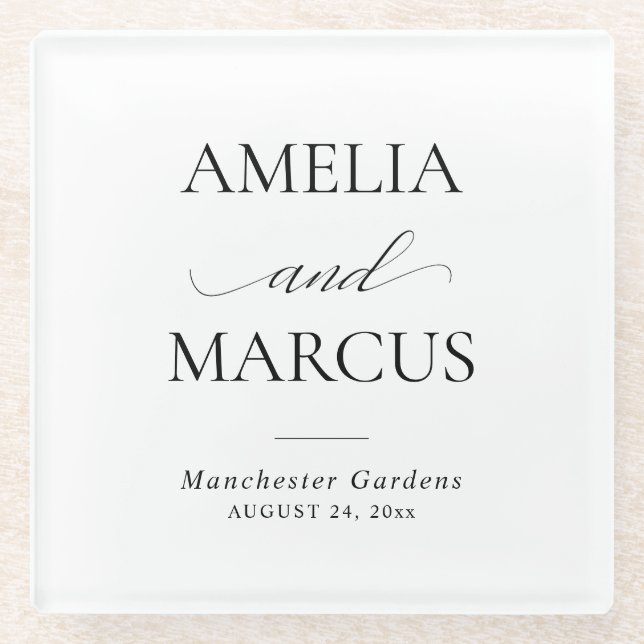 Dessous-de-verre En Verre Elegant Classic Script Calligraphy Wedding (Devant)