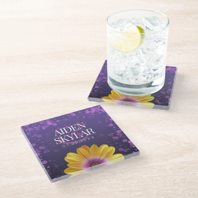 Dessous-de-verre En Verre Elegant Golden Daisy (Incliné)