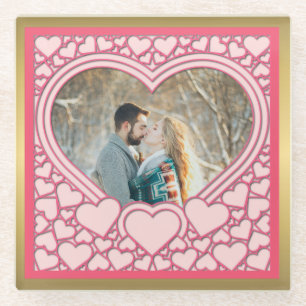 Dessous-de-verre En Verre Élégant Heureuse Sainte-Valentin de coeur rose élé