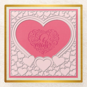 Dessous-de-verre En Verre Élégant Heureuse Sainte-Valentin de coeur rose élé