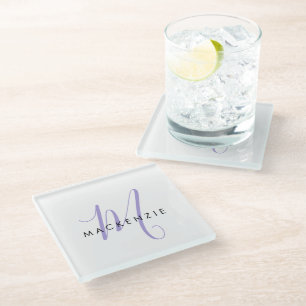 Dessous-de-verre En Verre Élégant Lavande Blanche moderne Monogramme de scri