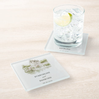 Dessous-de-verre En Verre Élégant mariage dans un jardin de manoir à l'aquar
