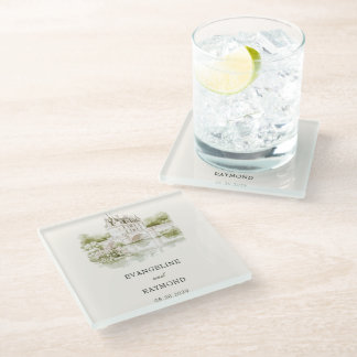 Dessous-de-verre En Verre Élégant mariage dans un jardin de manoir à l'aquar