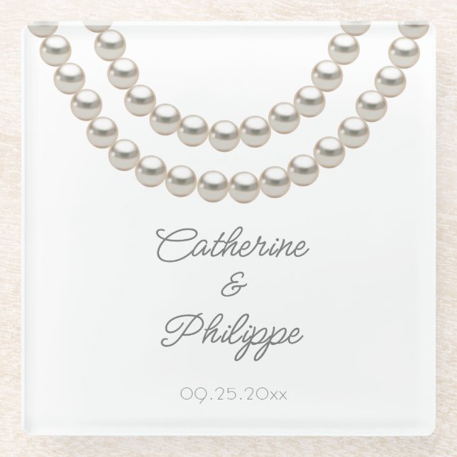 Dessous-de-verre En Verre Elegant Mariage Pearl (Devant)