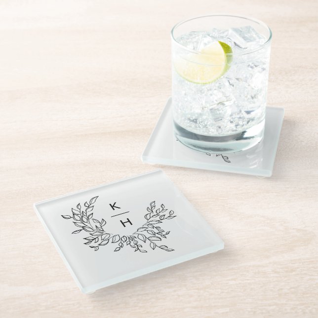 Dessous-de-verre En Verre Élégant Monogramme Mariage de couronne Couple (Incliné)