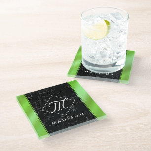 Dessous-de-verre En Verre Élégant noir marbre et citron vert Monogramme à hu