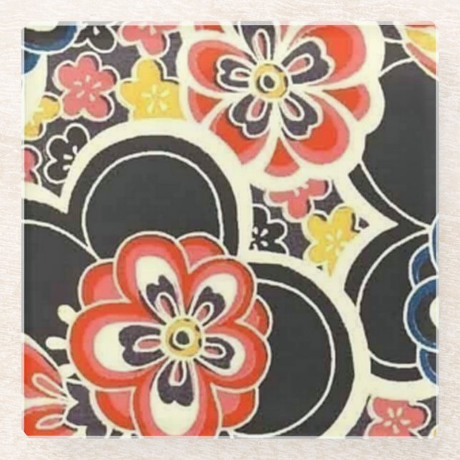 Dessous-de-verre En Verre Elégant Origami Japonais Washi Fleurs modernes (Devant)