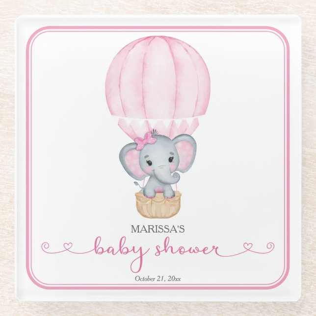 Dessous-de-verre En Verre Eléphant rose bébé fille douche (Devant)