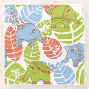 Dessous-de-verre En Verre Éléphants colorés de jungle