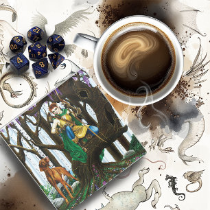Dessous-de-verre En Verre Elfe de fantasy Archer Vizsla Chien Forêt Enchanté