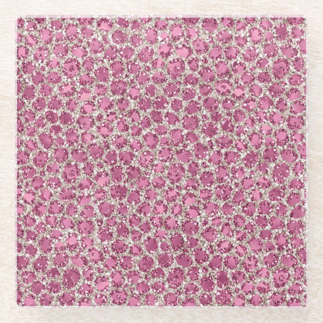 Dessous-de-verre En Verre Empreinte de léopard Parties scintillant rose fill (Devant)