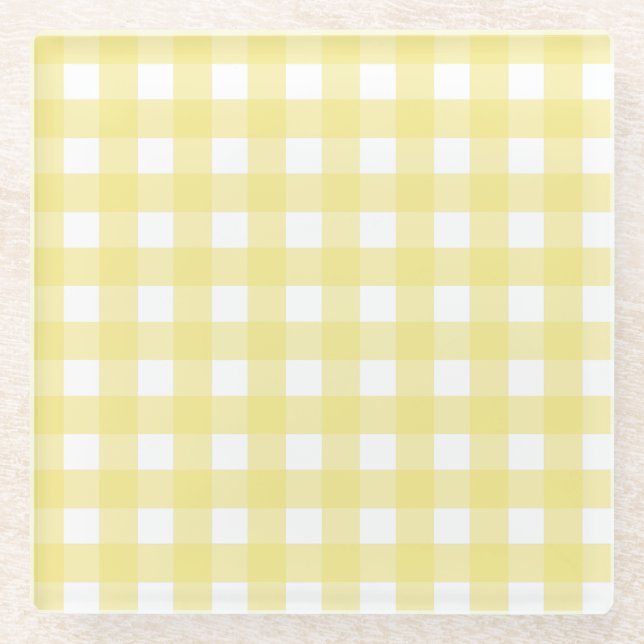 Dessous-de-verre En Verre En vichy jaune pâle et blanc (Devant)