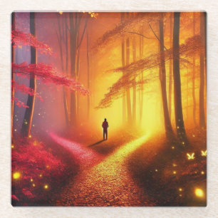 Dessous-de-verre En Verre Enchanted Crossroads - Vibrant Autumn Forest Art P