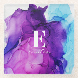 Dessous-de-verre En Verre Encre teint cravate rose moderne chic personnalis