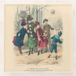 Dessous-de-verre En Verre Enfants Famille Antique Victorienne Enfant