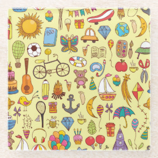 Dessous-de-verre En Verre Enfants gribouillis à la main : motif vintage.